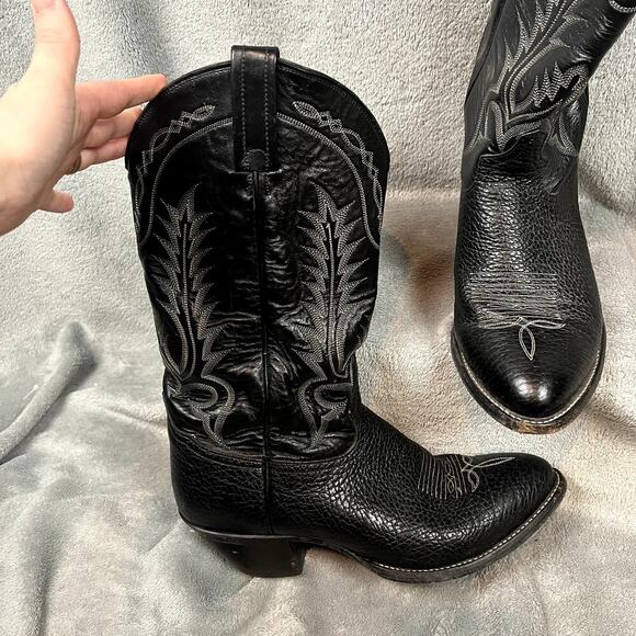 Vintage Tony Lama Mens 7.5ee Stallion Boot Style Leather Embroidered Made in USA